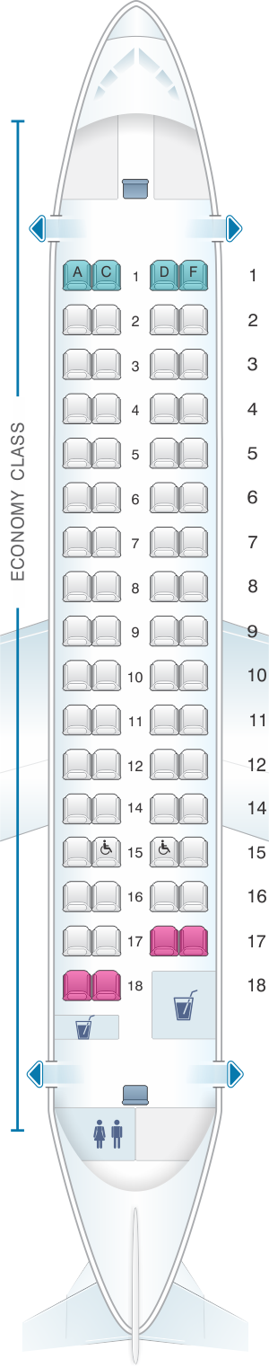 Seat map for Jet Airways ATR 72 500 66PAX