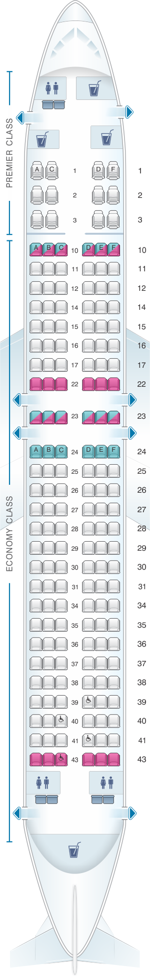 Seat map for Jet Airways Boeing B737 800 168PAX