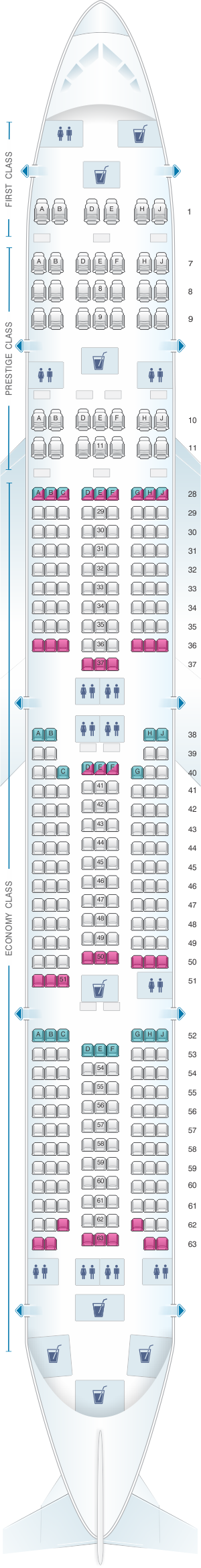 Seat map for Korean Air Boeing B777 300 338PAX