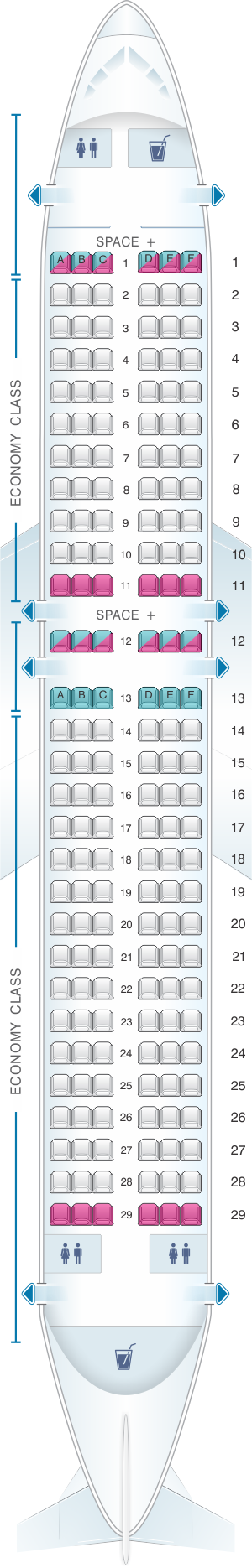 Seat map for LATAM Airlines Brasil Airbus A320 174PAX