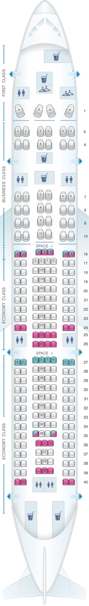 Seat map for LATAM Airlines Brasil Airbus A330 200