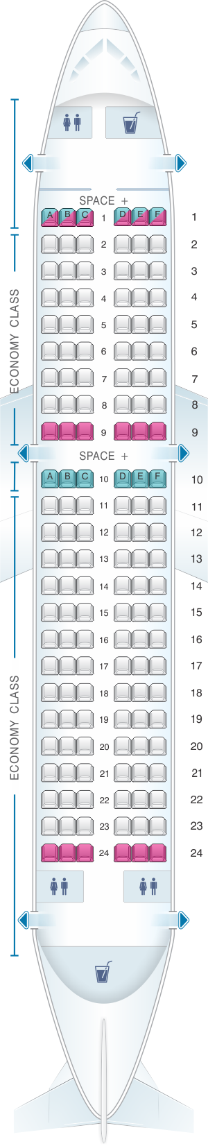 Seat map for LATAM Airlines Brasil Airbus A319