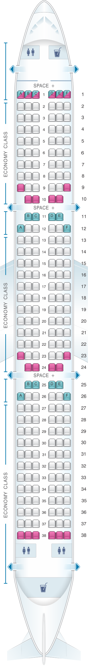 Seat map for LATAM Airlines Brasil Airbus A321