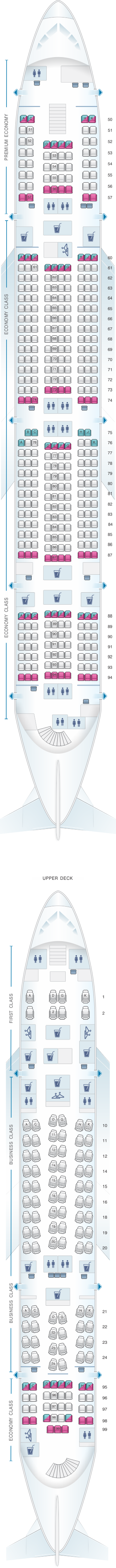 Seat map for Lufthansa Airbus A380 800 509pax