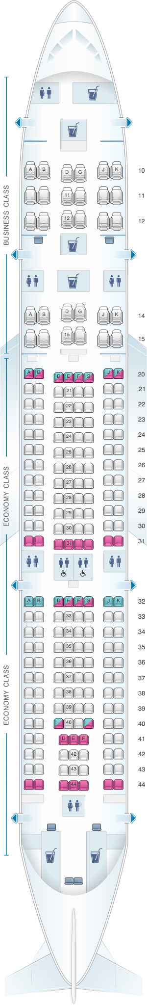 Seat map for Oman Air Airbus A330 200