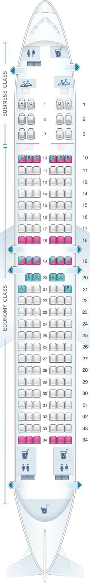 Seat map for Oman Air Boeing B737 800 V3