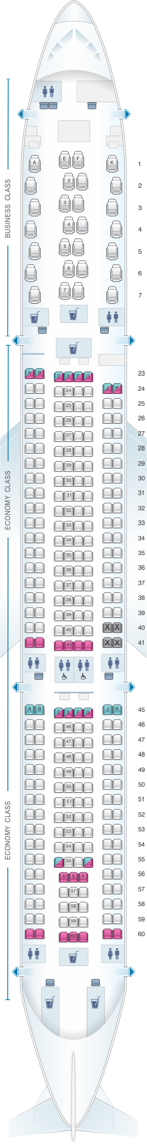 Seat map for Qantas Airways Airbus A330 300