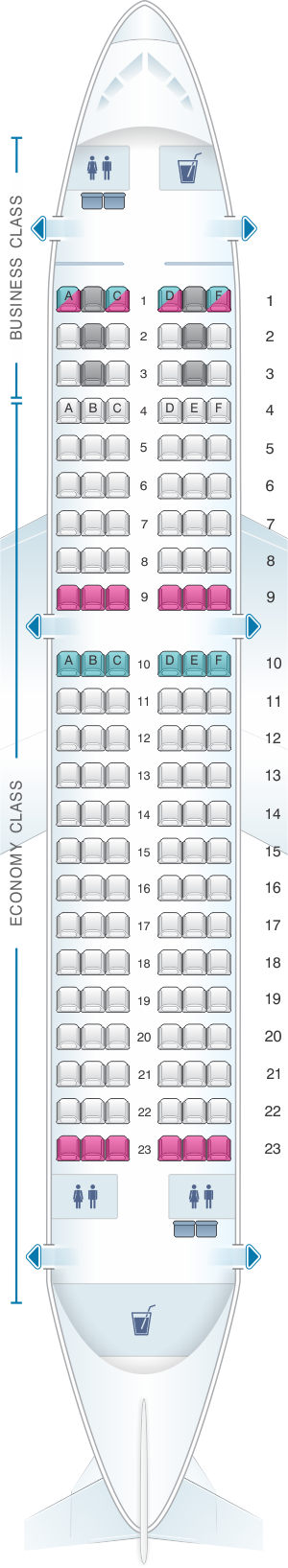 Seat map for Rossiya Airlines Airbus A319 132PAX