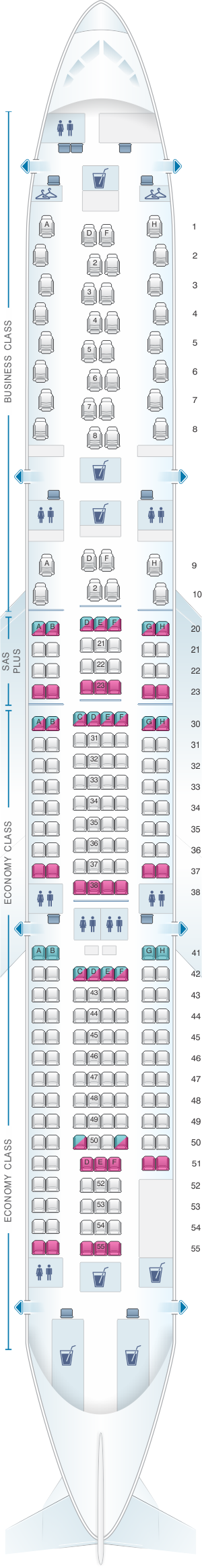 Seat map for Scandinavian Airlines (SAS) Airbus A340 300