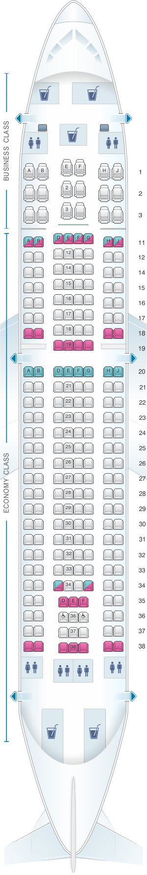 Seat map for SATA Air Açores Airbus A310-300 Config. 2