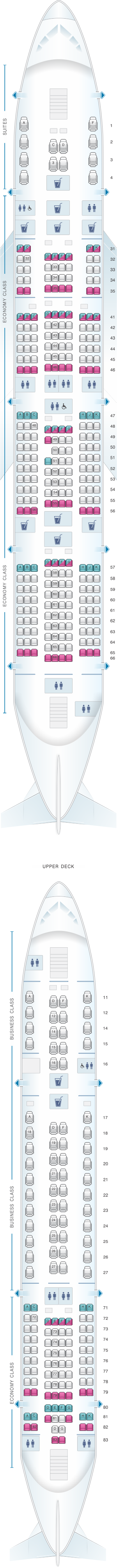 Seat map for Singapore Airlines Airbus A380 800 four class V1