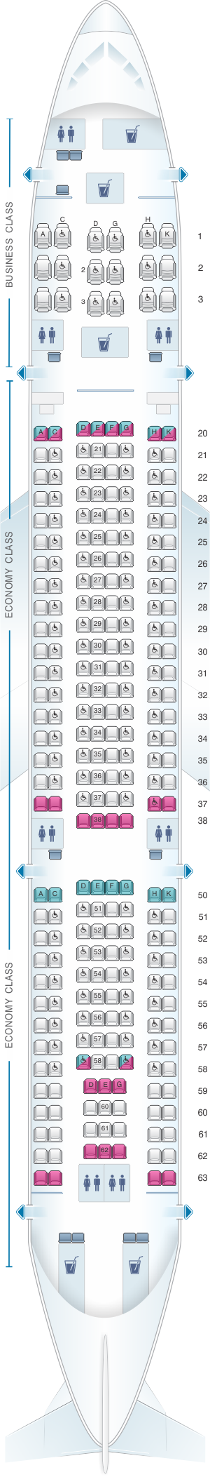 Seat map for SriLankan Airlines Airbus A330-200 Config. 2