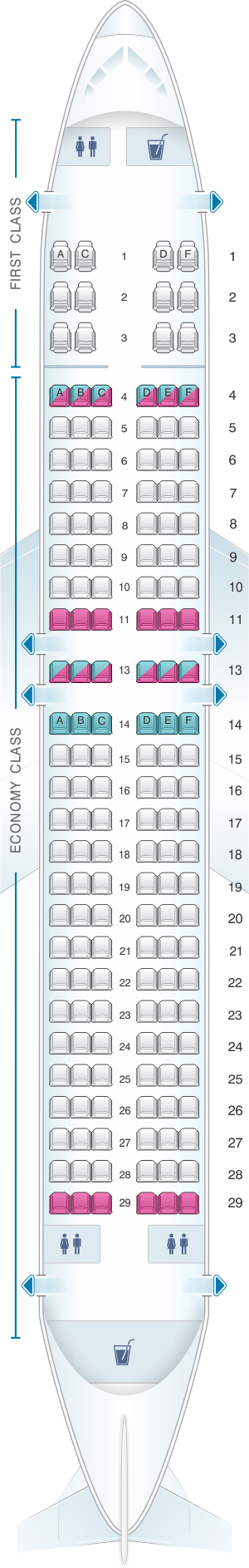 Seat map for Sun Country Airlines Boeing B737 800 162pax