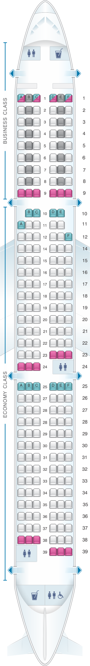 Seat map for SWISS Airbus A321 100/200