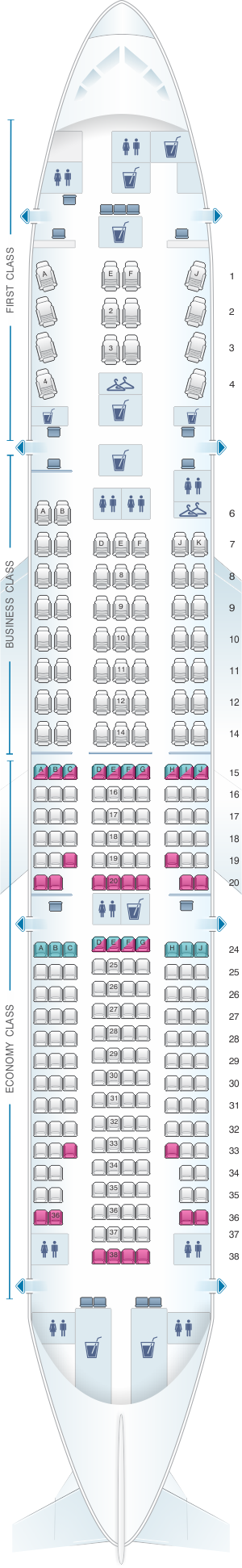 Seat map for TAAG Angola Airlines Boeing B777 200ER