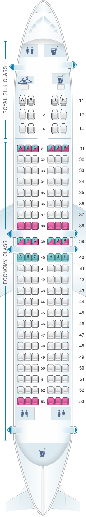 Seat map for Thai Airways International Boeing B737 400