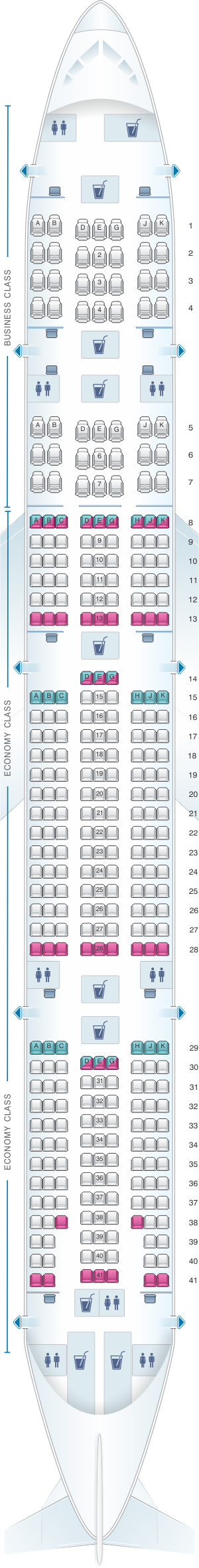 Seat map for Turkish Airlines Boeing B777 300ER