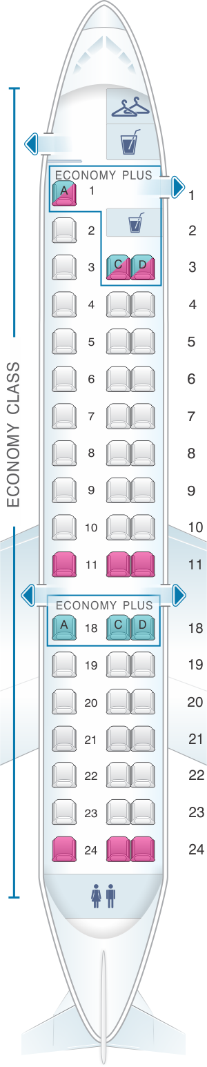 Seat map for United Airlines Embraer EMB 145 (ER4, ERJ)