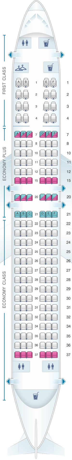 Seat map for United Airlines Boeing B737 800 - version 1
