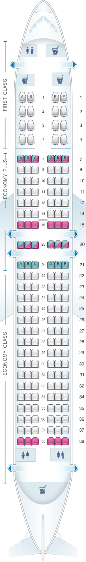 Seat map for United Airlines Boeing B737 800 - version 4