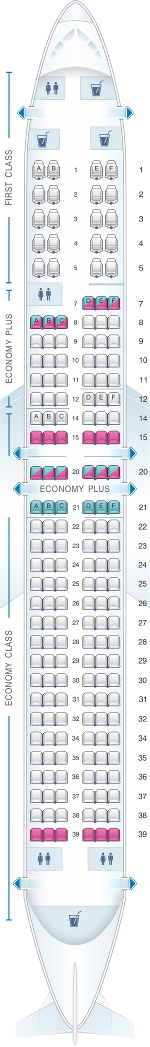 Seat map for United Airlines Boeing B737 900 - version 2