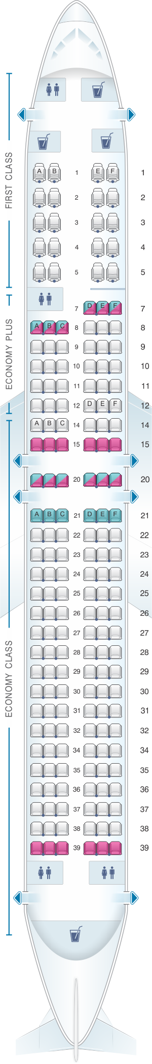 Seat map for United Airlines Boeing B737 900 - version 3