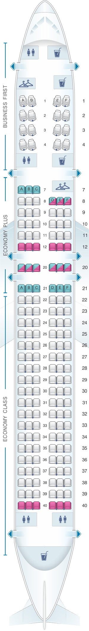 Seat map for United Airlines Boeing B757 200 (752) - version 1