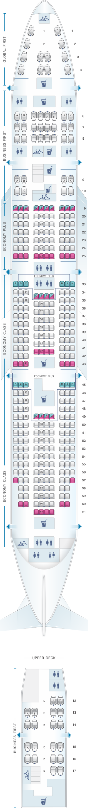 Seat map for United Airlines Boeing B747 400