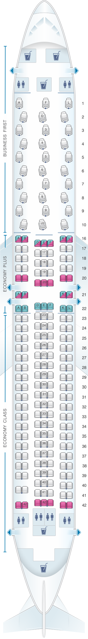 Seat map for United Airlines Boeing B767 300ER - version 1