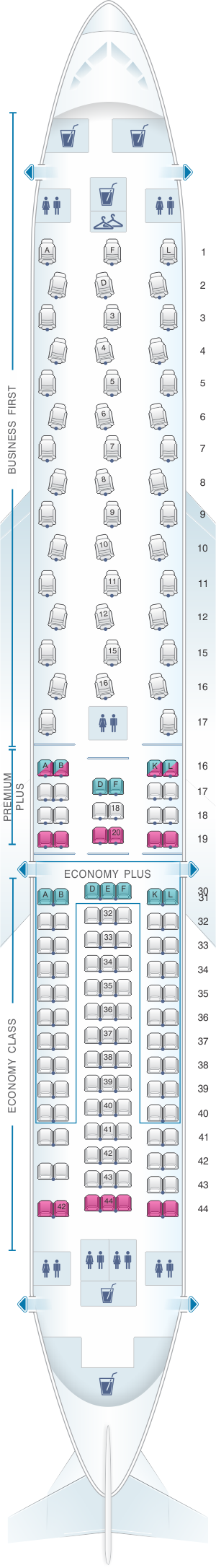 Seat map for United Airlines Boeing B767 300ER - version 2