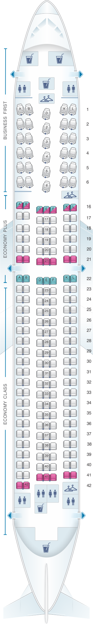 Seat map for United Airlines Boeing B767 300ER - version 2