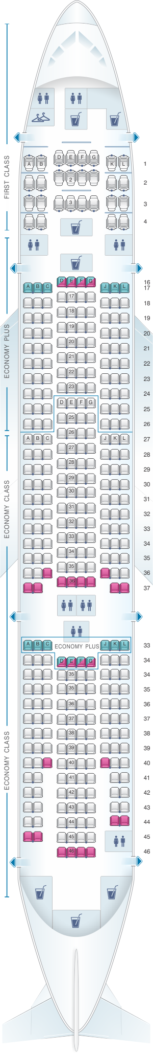 Seat map for United Airlines Boeing B777 200 (777) - version 2