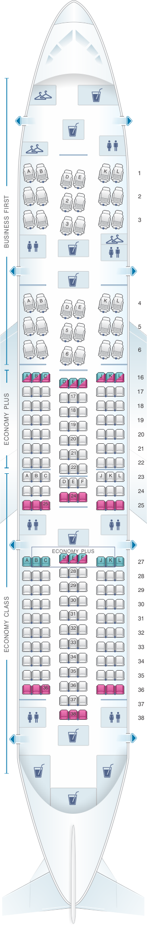 Seat map for United Airlines Boeing B787-8 Dreamliner