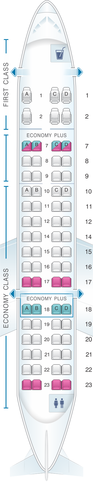 Seat map for United Airlines CRJ 700 (CR7)