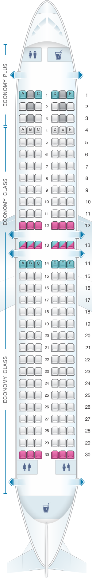 Seat map for WestJet Boeing B737 800