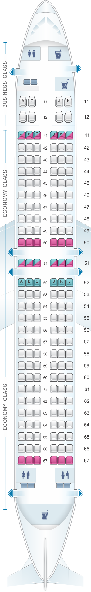 Seat map for Xiamen Airlines Boeing B737 800 170pax