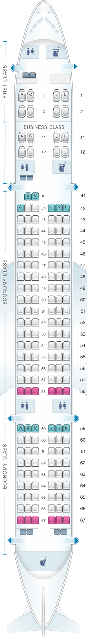 Seat map for Xiamen Airlines Boeing B757 200 174pax