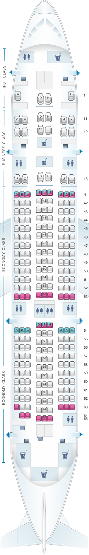 Seat map for Xiamen Airlines Boeing B787-8