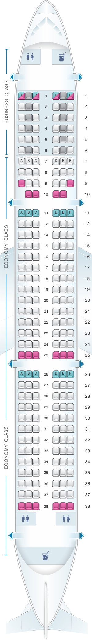 Seat map for Iberia Airbus A321