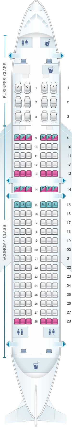 Seat map for Qatar Airways Airbus A320 200 144pax