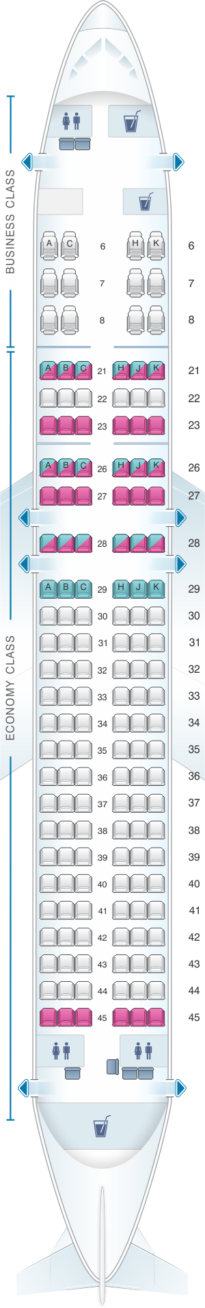 Seat map for Royal Brunei Airlines Airbus A320 Neo