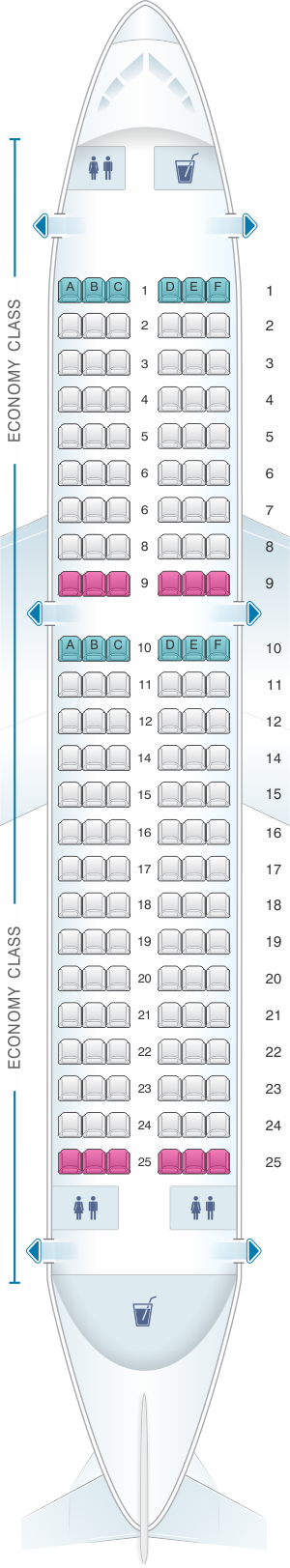 Seat map for Air India Airbus A319 Single  Configuration