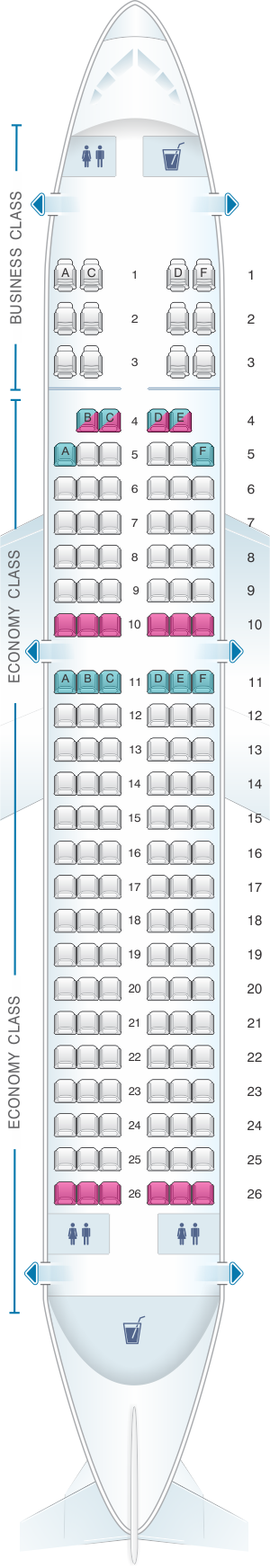 Seat map for Air India Airbus A320 Twin Classic