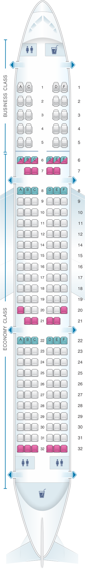 Seat map for Air India Airbus A321