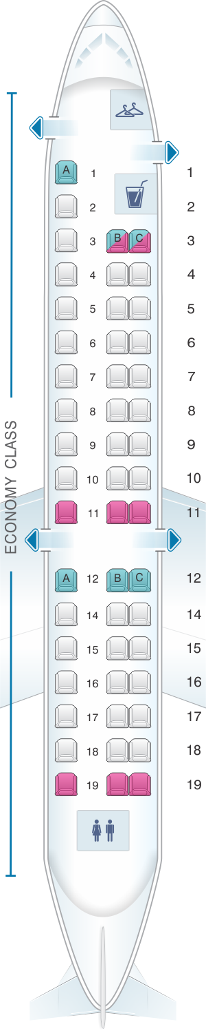Seat map for Air Mandalay Embraer ERJ 145