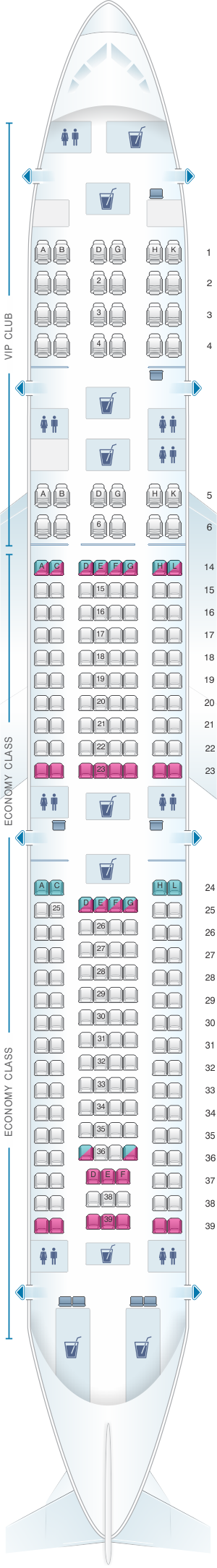 Seat map for Azal Azerbaijan Airlines Airbus A340 500