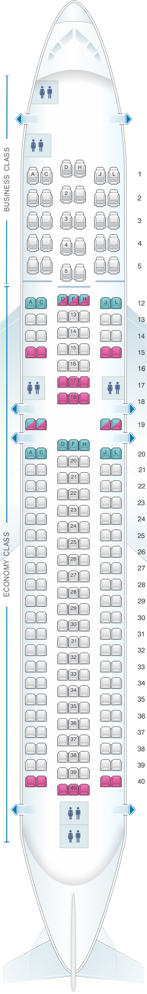 Seat map for Caribbean Airlines Boeing B767 300ER