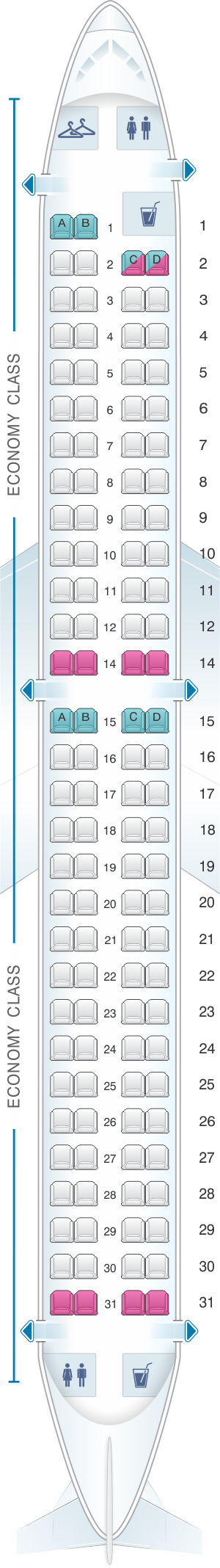 Seat map for Flybe Embraer ERJ-195