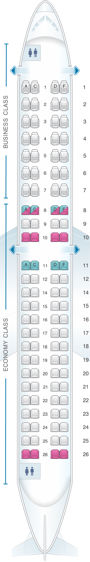 Seat map for HOP! Embraer 190