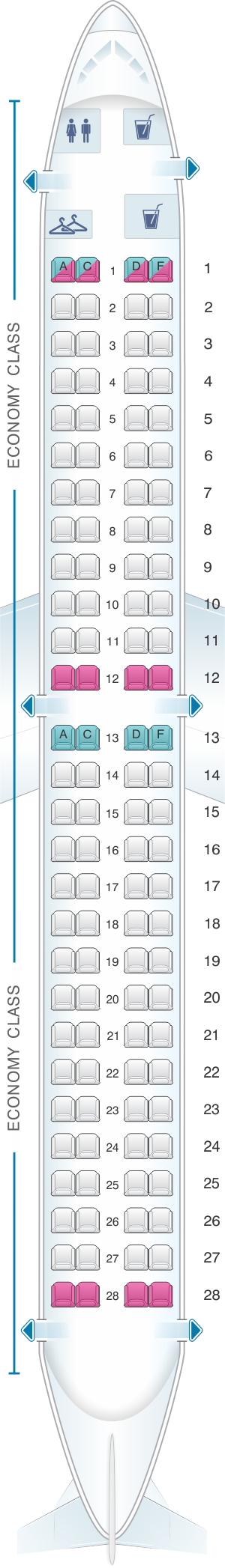 Seat map for Helvetic Airways Embraer 190